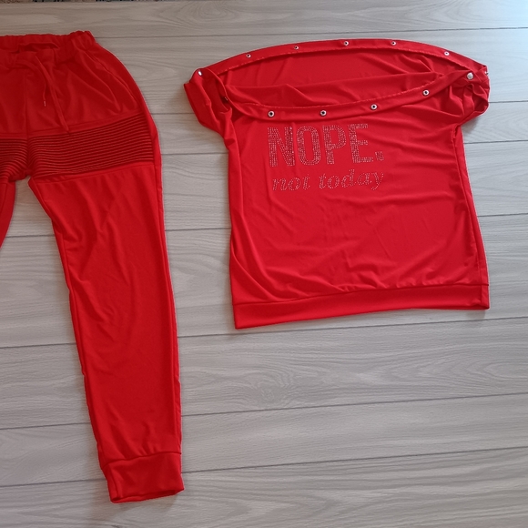 Plus size Diamond Letter Breasted One-Word Collar Loose Two-Piece Set - Picture 3 of 16